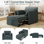Convertible Sofa Bed, 3-in-1 Sleeper Chair with Adjustable Backrest and Thick Cushions, Linen Fabric