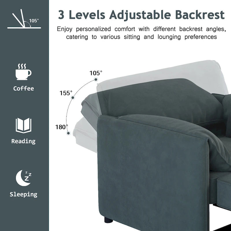 Convertible Sofa Bed, 3-in-1 Sleeper Chair with Adjustable Backrest and Thick Cushions, Linen Fabric