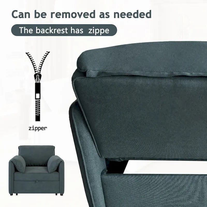 Convertible Sofa Bed, 3-in-1 Sleeper Chair with Adjustable Backrest and Thick Cushions, Linen Fabric