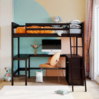 Full Size Loft Bed with Shelves and Desk