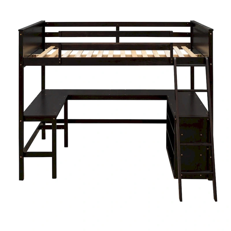 Full Size Loft Bed with Shelves and Desk