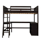 Full Size Loft Bed with Shelves and Desk