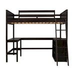 Full Size Loft Bed with Shelves and Desk
