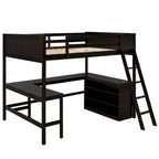Full Size Loft Bed with Shelves and Desk