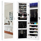 Wall Mounted Mirrored Jewelry Cabinet with LED Lights