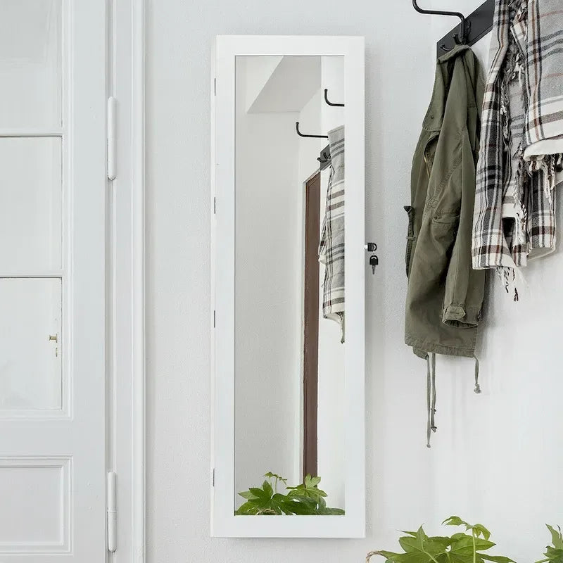 Wall Mounted Mirrored Jewelry Cabinet with LED Lights