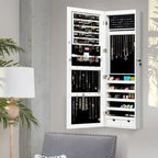 Wall Mounted Mirrored Jewelry Cabinet with LED Lights