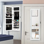 Wall Mounted Mirrored Jewelry Cabinet with LED Lights