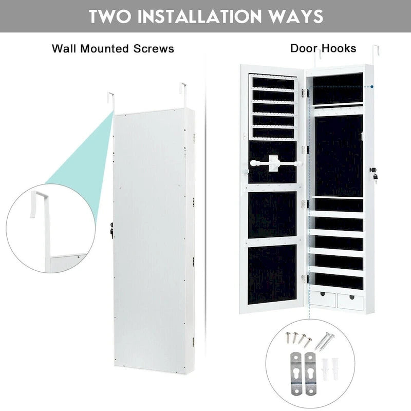 Wall Mounted Mirrored Jewelry Cabinet with LED Lights