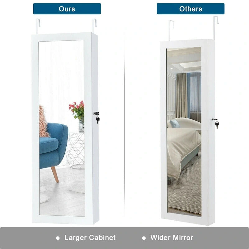 Wall Mounted Mirrored Jewelry Cabinet with LED Lights