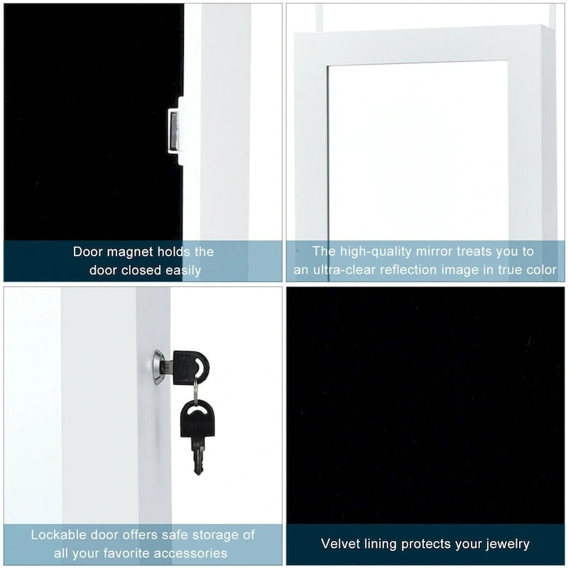 Wall Mounted Mirrored Jewelry Cabinet with LED Lights