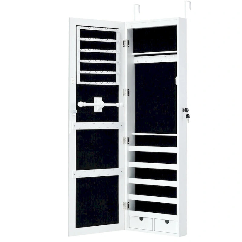 Wall Mounted Mirrored Jewelry Cabinet with LED Lights