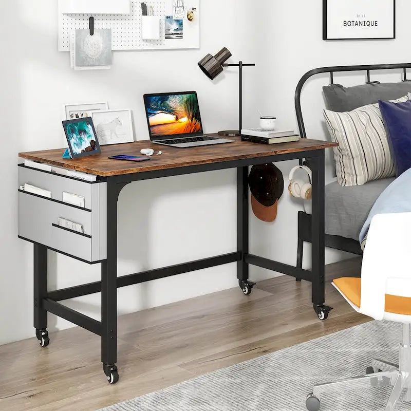 Rolling Computer Desk with Metal Frame (1/2/4 PCS)
