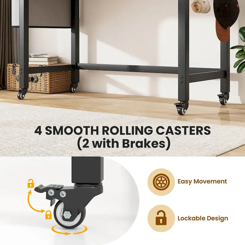 Rolling Computer Desk with Metal Frame (1/2/4 PCS)