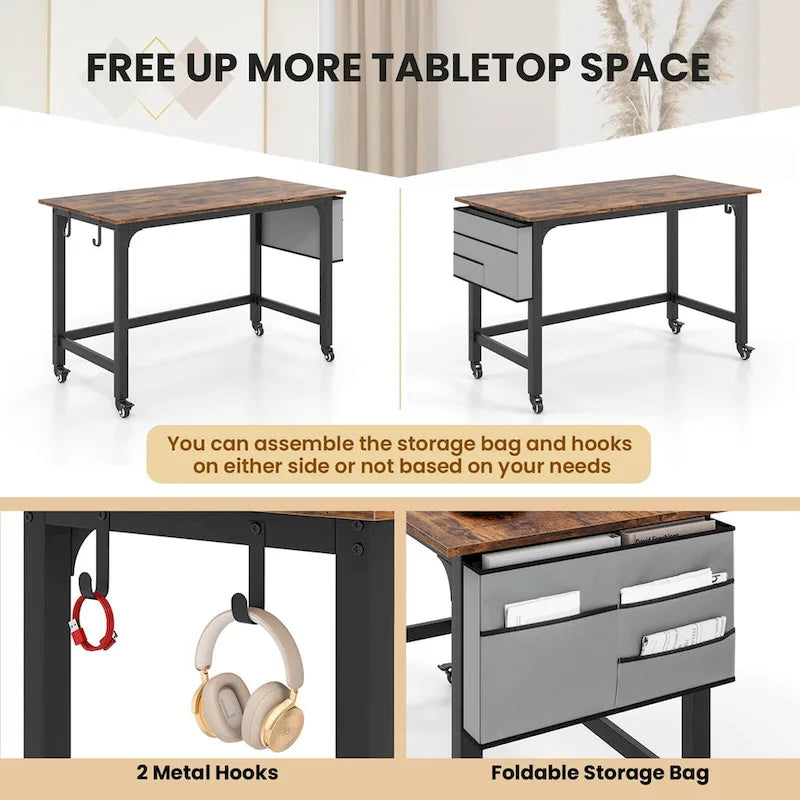 Rolling Computer Desk with Metal Frame (1/2/4 PCS)