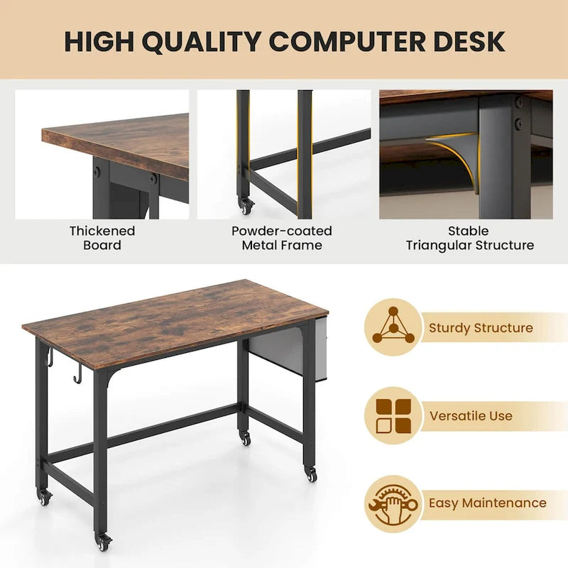 Rolling Computer Desk with Metal Frame (1/2/4 PCS)