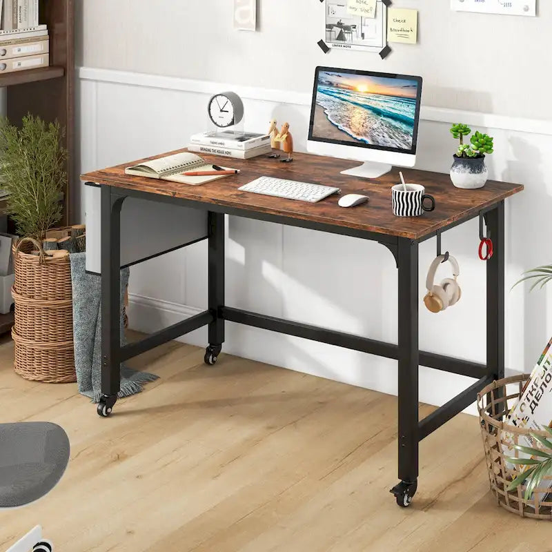 Rolling Computer Desk with Metal Frame (1/2/4 PCS)