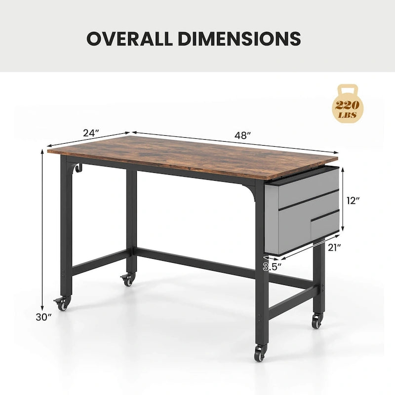 Rolling Computer Desk with Metal Frame (1/2/4 PCS)