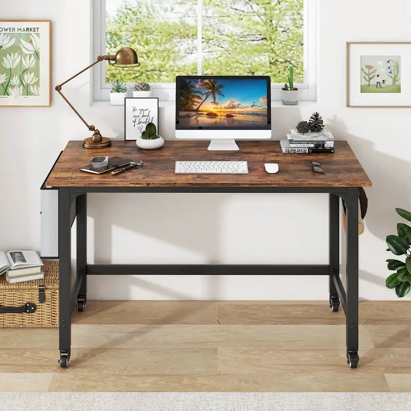 Rolling Computer Desk with Metal Frame (1/2/4 PCS)