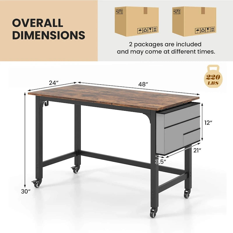 Rolling Computer Desk with Metal Frame (1/2/4 PCS)