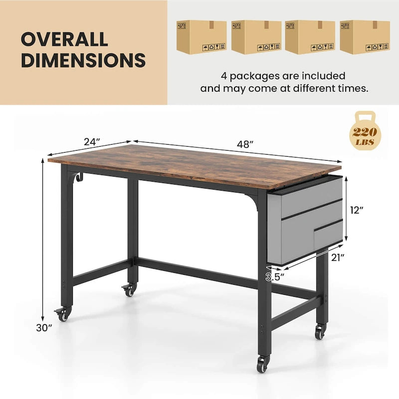 Rolling Computer Desk with Metal Frame (1/2/4 PCS)