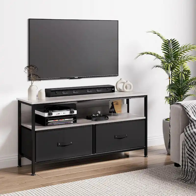TV Stand with Dresser Drawers and Open Shelves, Fits TVs up to 55 Inches