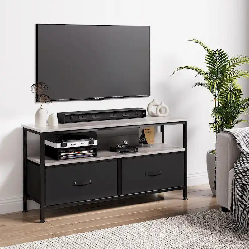 TV Stand with Dresser Drawers and Open Shelves, Fits TVs up to 55 Inches