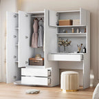 3-Door Wardrobe with Integrated Desk and Storage Drawers