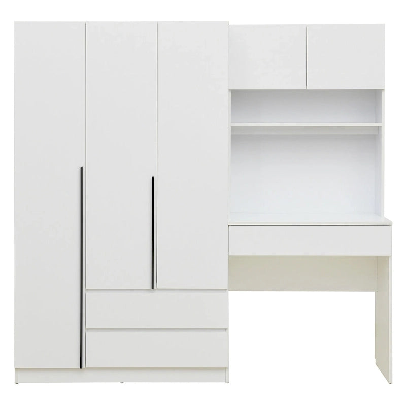 3-Door Wardrobe with Integrated Desk and Storage Drawers
