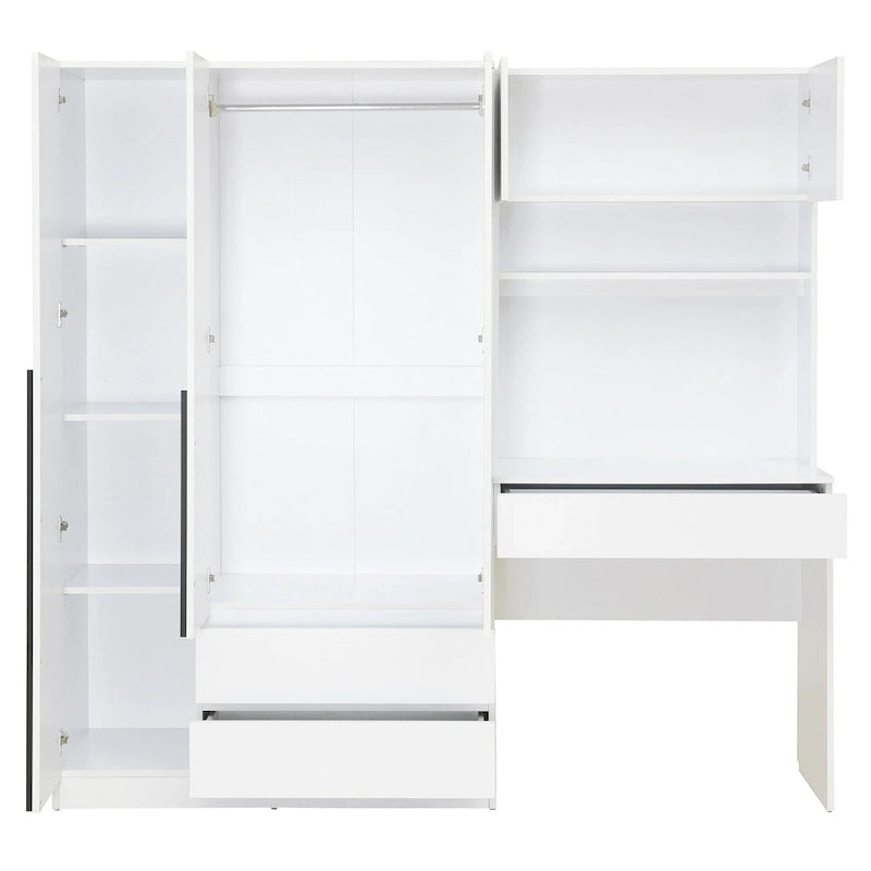 3-Door Wardrobe with Integrated Desk and Storage Drawers