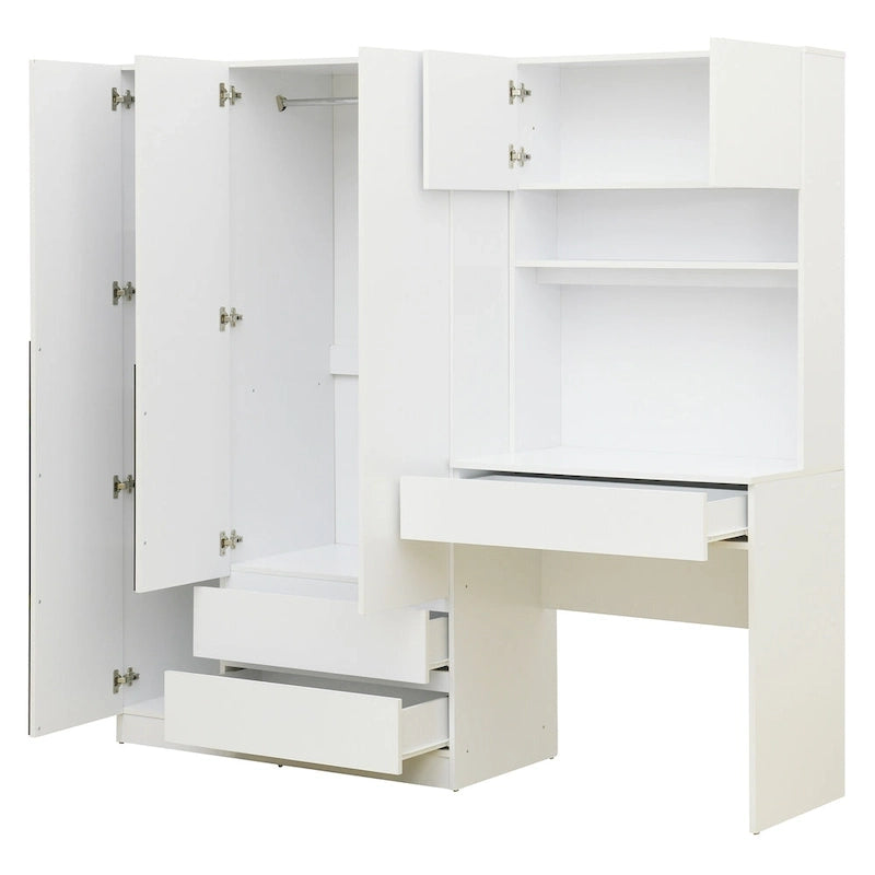 3-Door Wardrobe with Integrated Desk and Storage Drawers