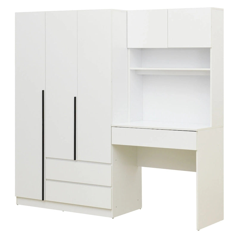 3-Door Wardrobe with Integrated Desk and Storage Drawers