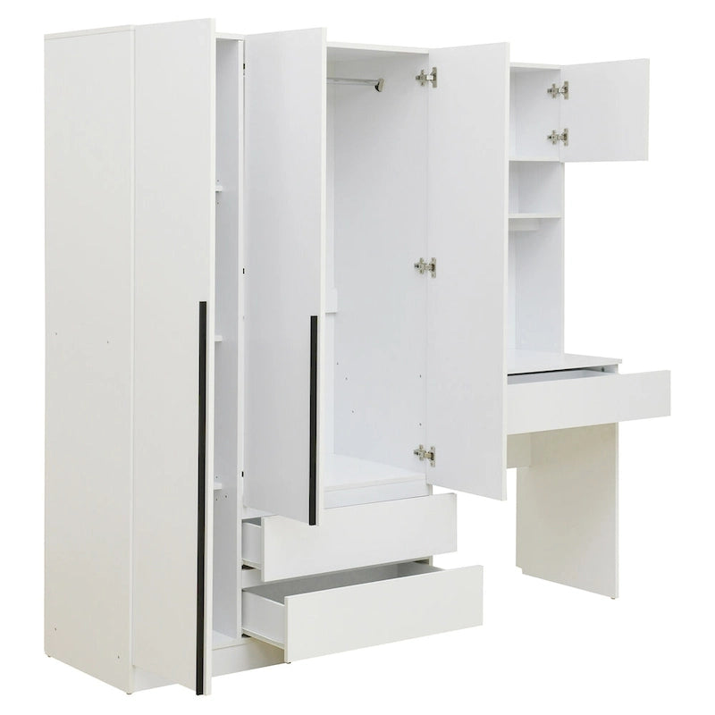 3-Door Wardrobe with Integrated Desk and Storage Drawers