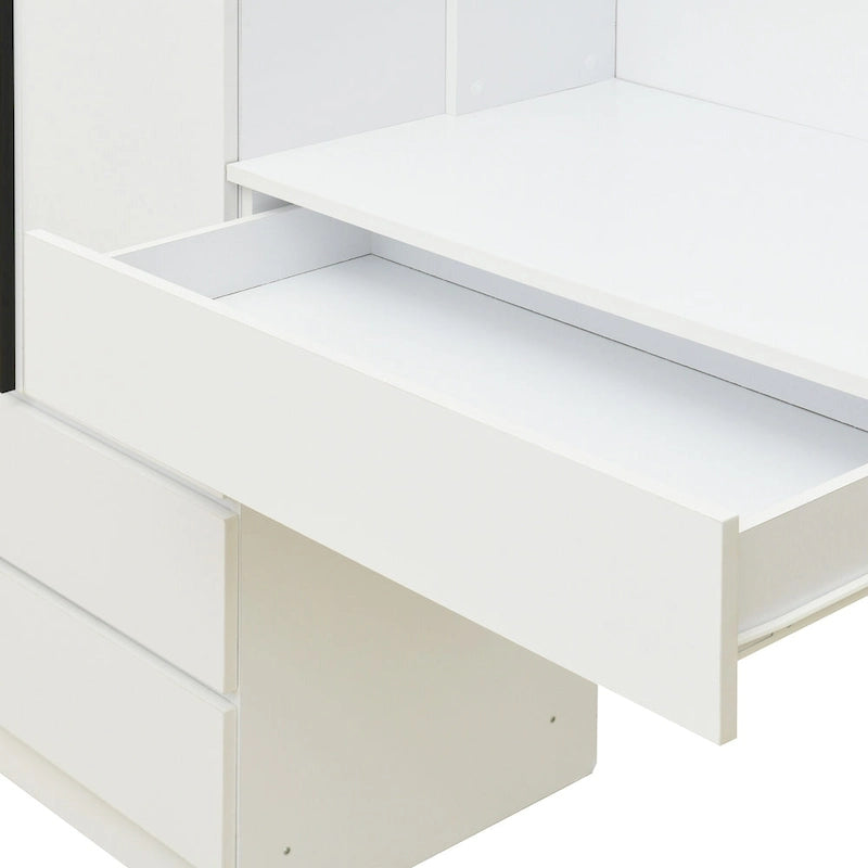 3-Door Wardrobe with Integrated Desk and Storage Drawers