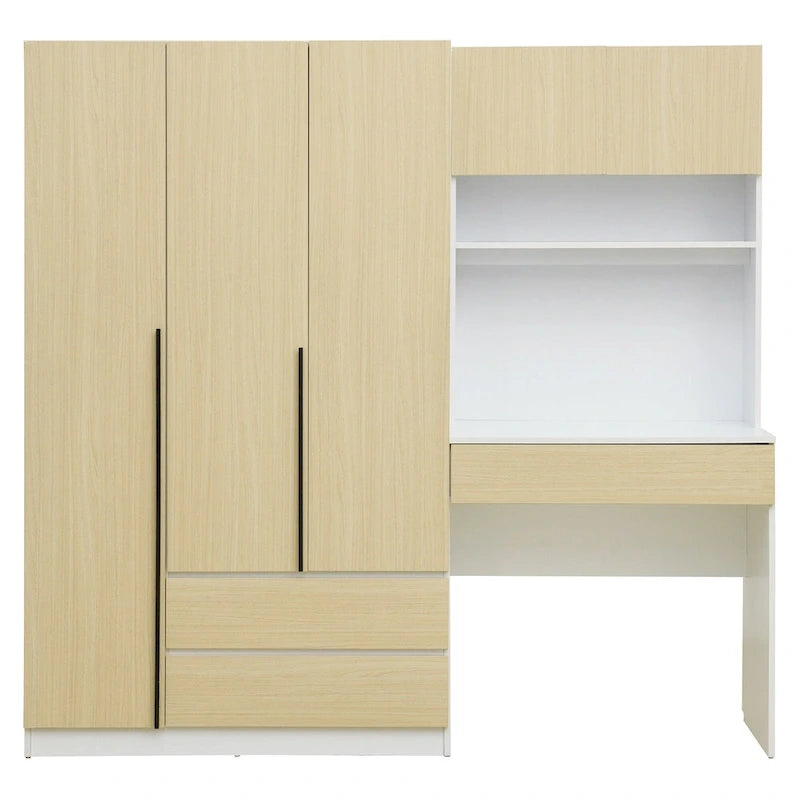 3-Door Wardrobe with Integrated Desk and Storage Drawers