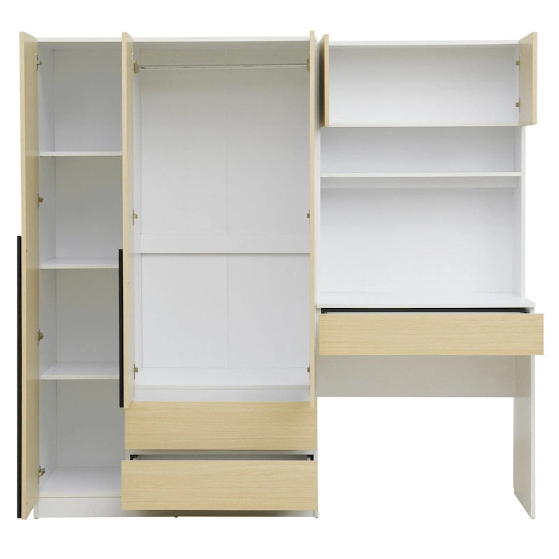 3-Door Wardrobe with Integrated Desk and Storage Drawers