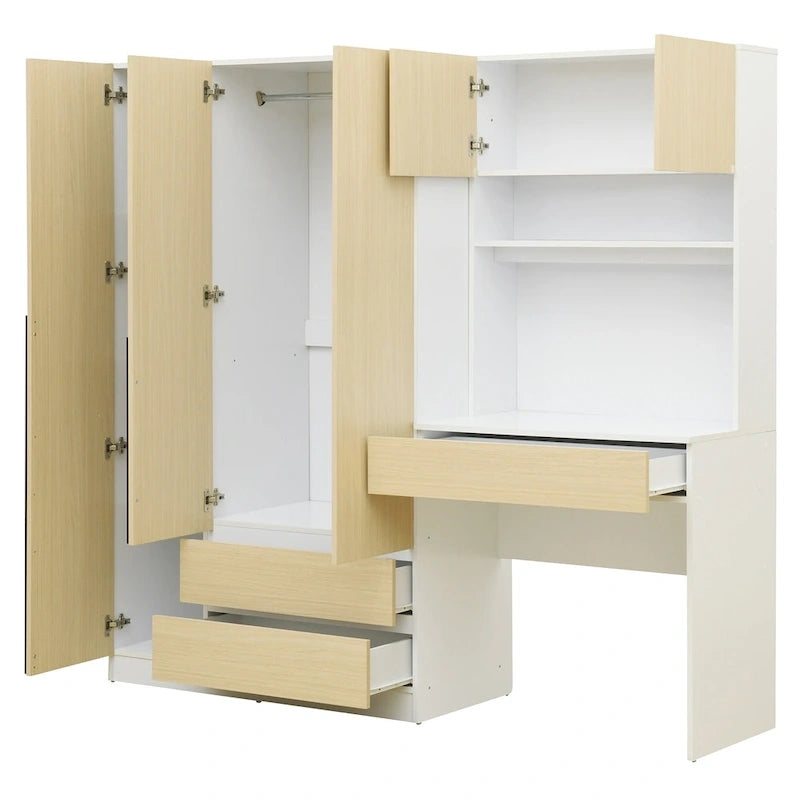 3-Door Wardrobe with Integrated Desk and Storage Drawers