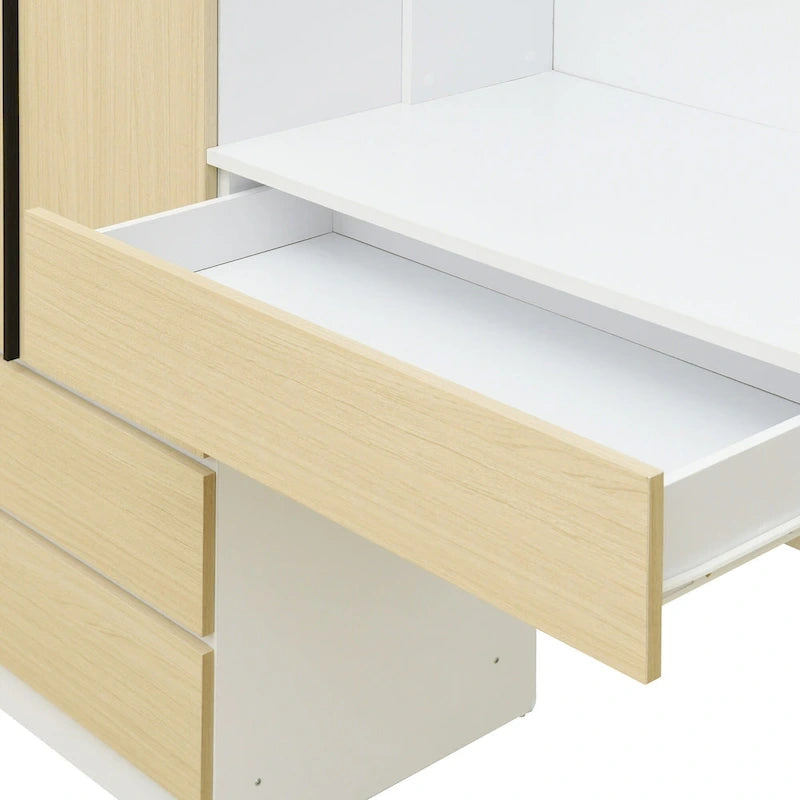3-Door Wardrobe with Integrated Desk and Storage Drawers