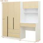 3-Door Wardrobe with Integrated Desk and Storage Drawers