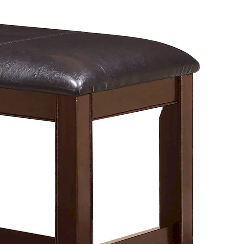 Counter Height Bench with Leatherette Seat, Brown and Black