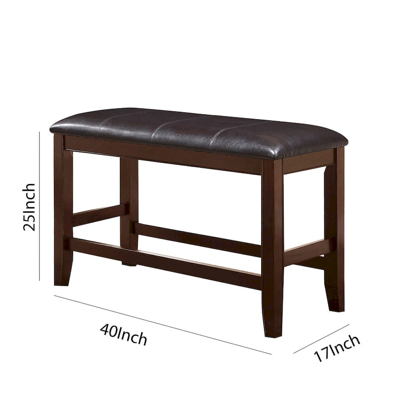 Counter Height Bench with Leatherette Seat, Brown and Black