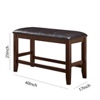 Counter Height Bench with Leatherette Seat, Brown and Black