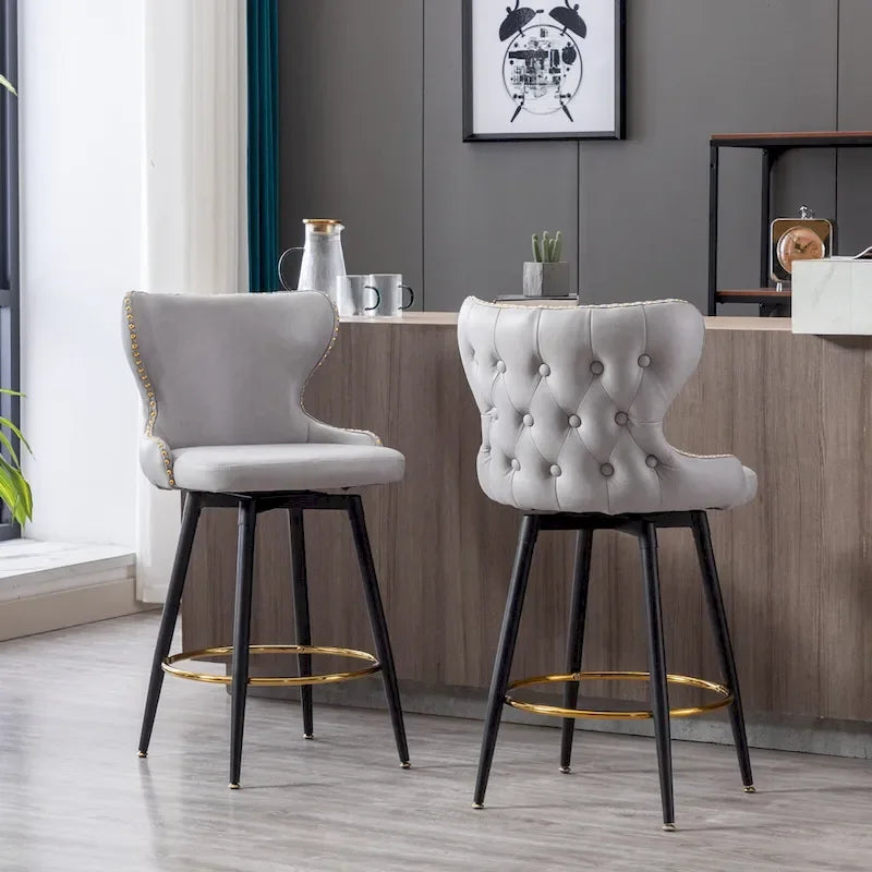Swivel Bar Stools Set of 2, Upholstered Counter Stools with Metal Legs