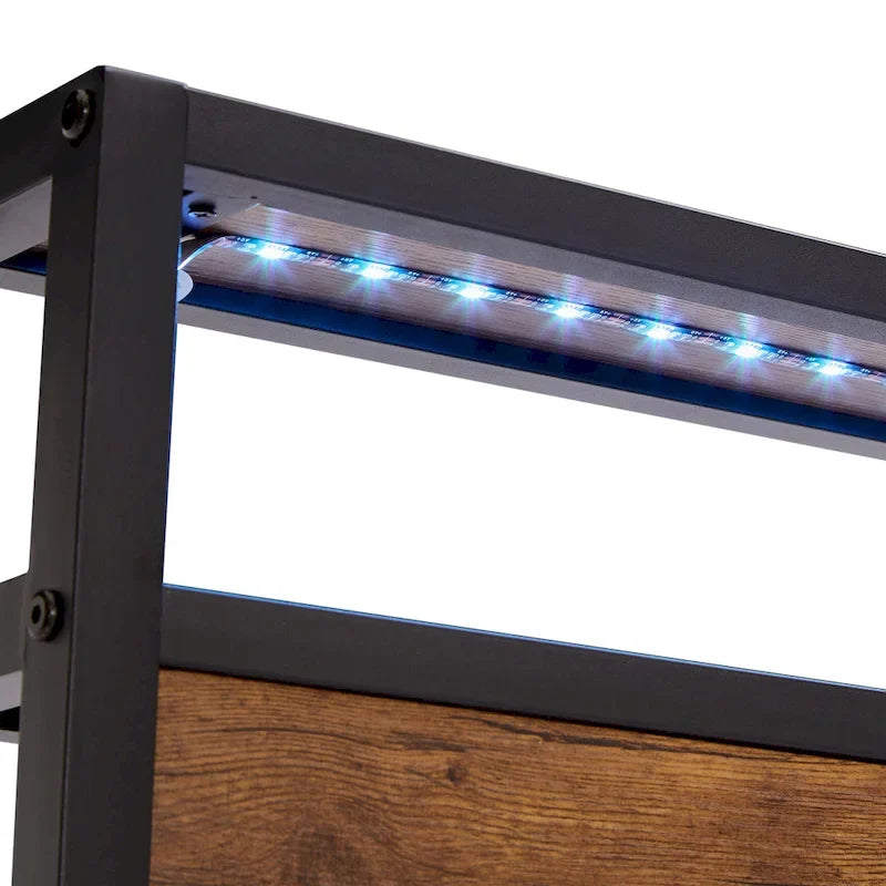 King Size Metal Platform Bed Frame with Wooden Headboard and LED Lights