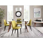 Mid-Century Dining Chairs Set of 2 – Green Polyester, Wood Frame