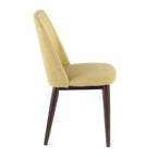 Mid-Century Dining Chairs Set of 2 – Green Polyester, Wood Frame