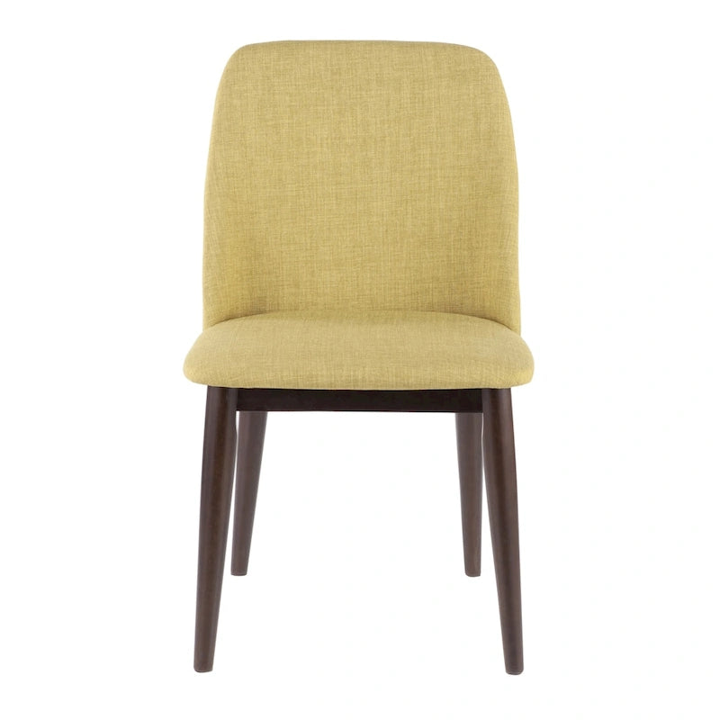 Mid-Century Dining Chairs Set of 2 – Green Polyester, Wood Frame
