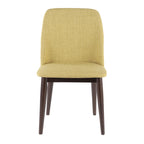 Mid-Century Dining Chairs Set of 2 – Green Polyester, Wood Frame