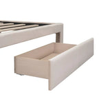 Full Size Beige Velvet Platform Bed with Storage Drawer