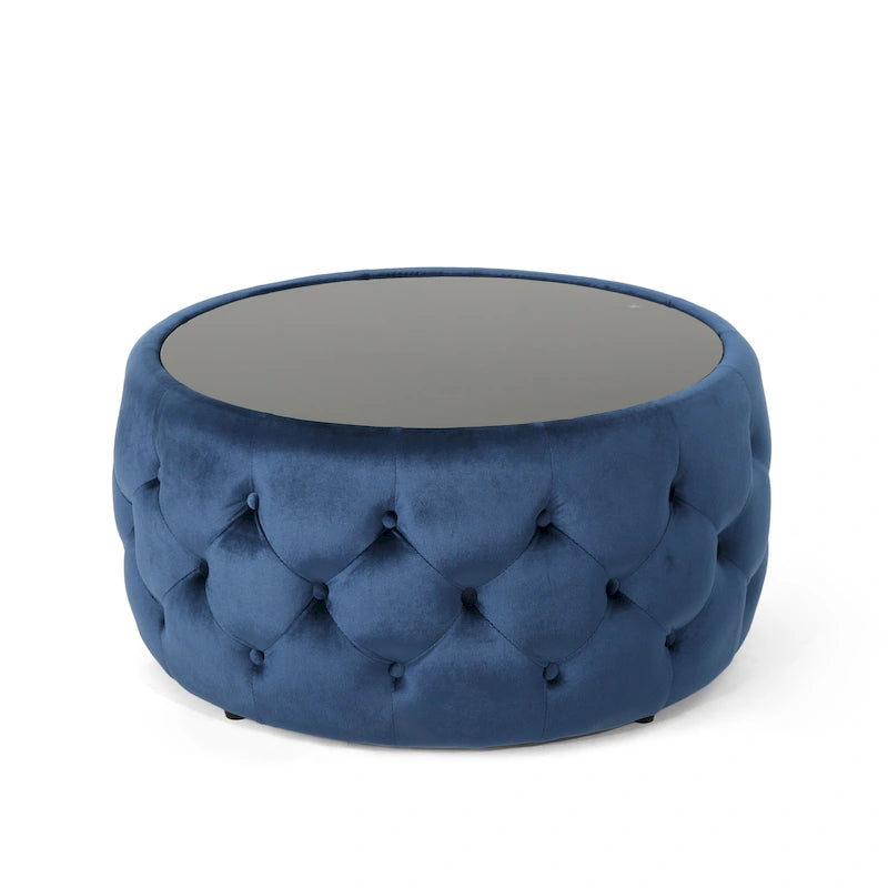 Velvet Ottoman Coffee Table with Tempered Glass Top